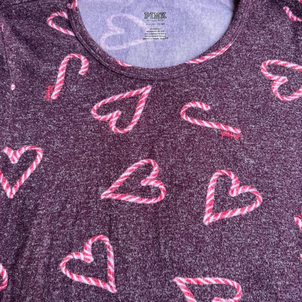 PINK Victoria's Secret Cozy Heather Purple Candy Cane Hearts Sleepwear Top Small